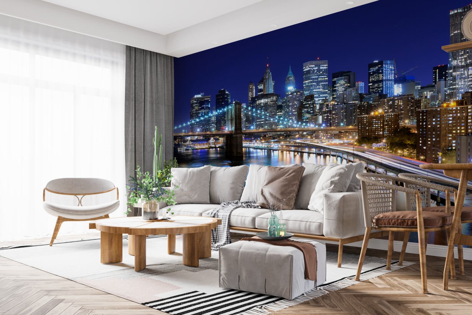 Papier peint pont de brooklyn à new york sous les lumières de la nuit