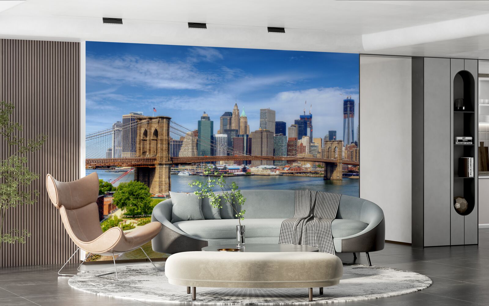 Papier peint Le pont de Brooklyn, construit en pierre, et les gratte-ciel de la ville