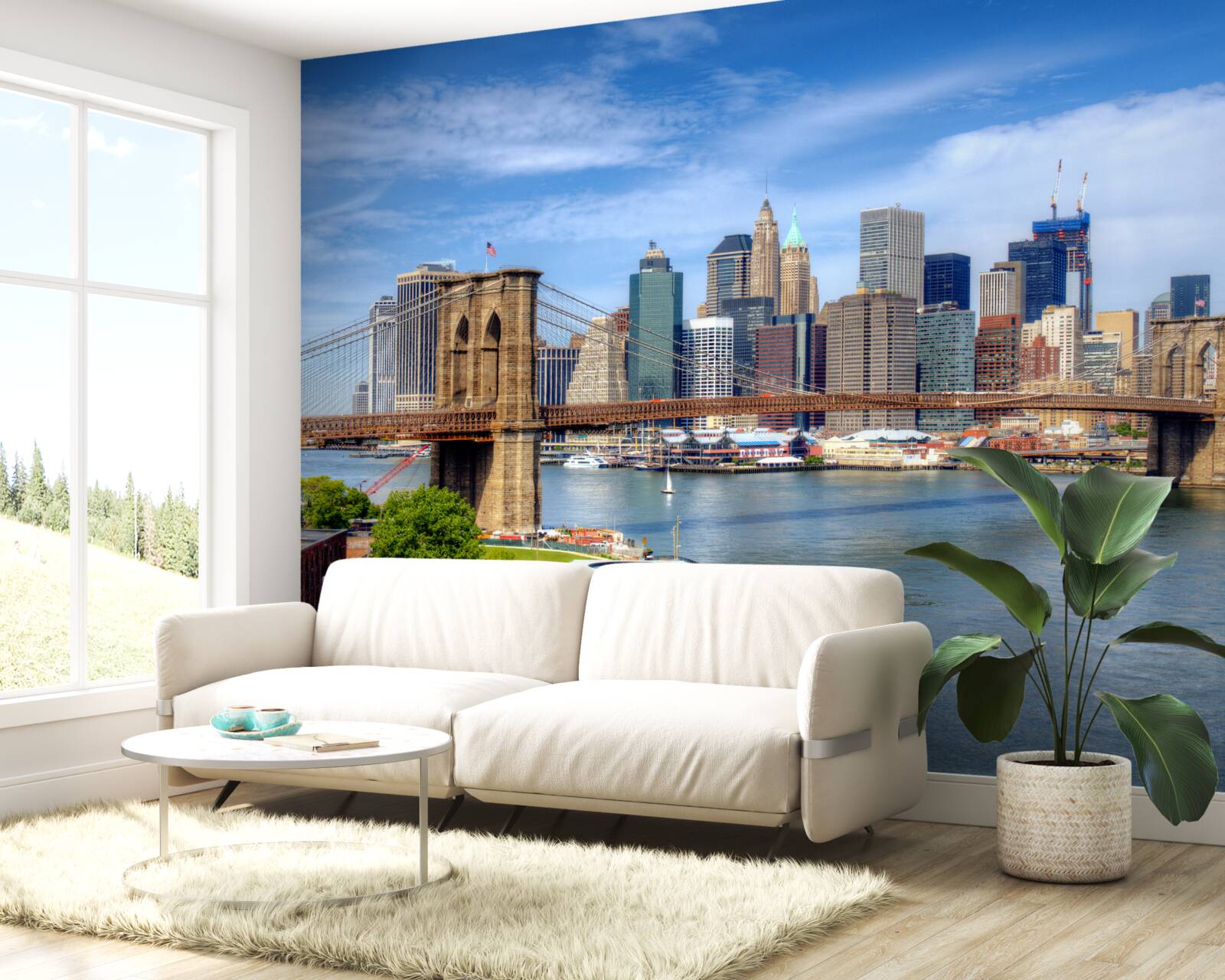 Papier peint Le pont de Brooklyn, construit en pierre, et les gratte-ciel de la ville