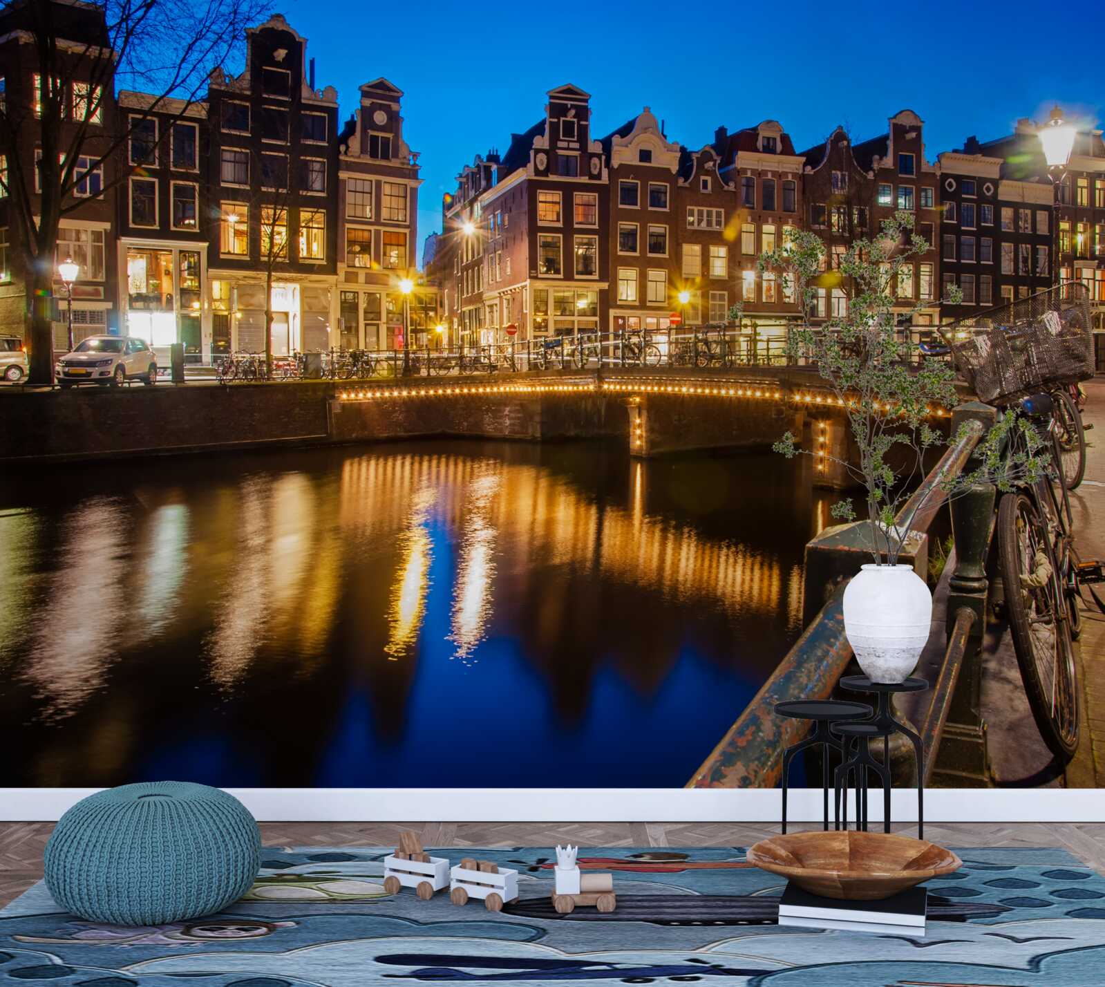 Papier peint reflet d'amsterdam dans l'eau la nuit