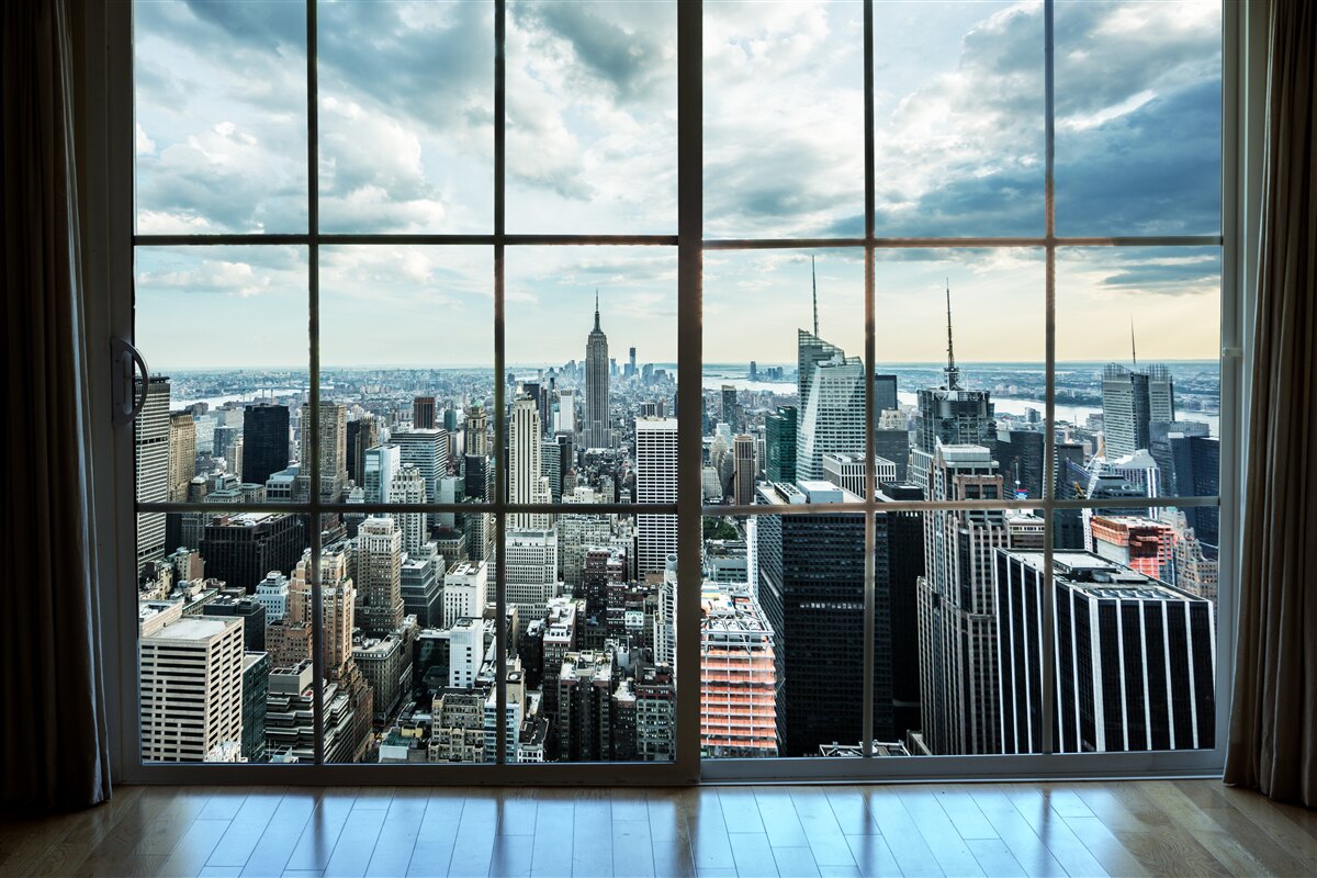 Papier peint panorama de new york depuis la fenêtre