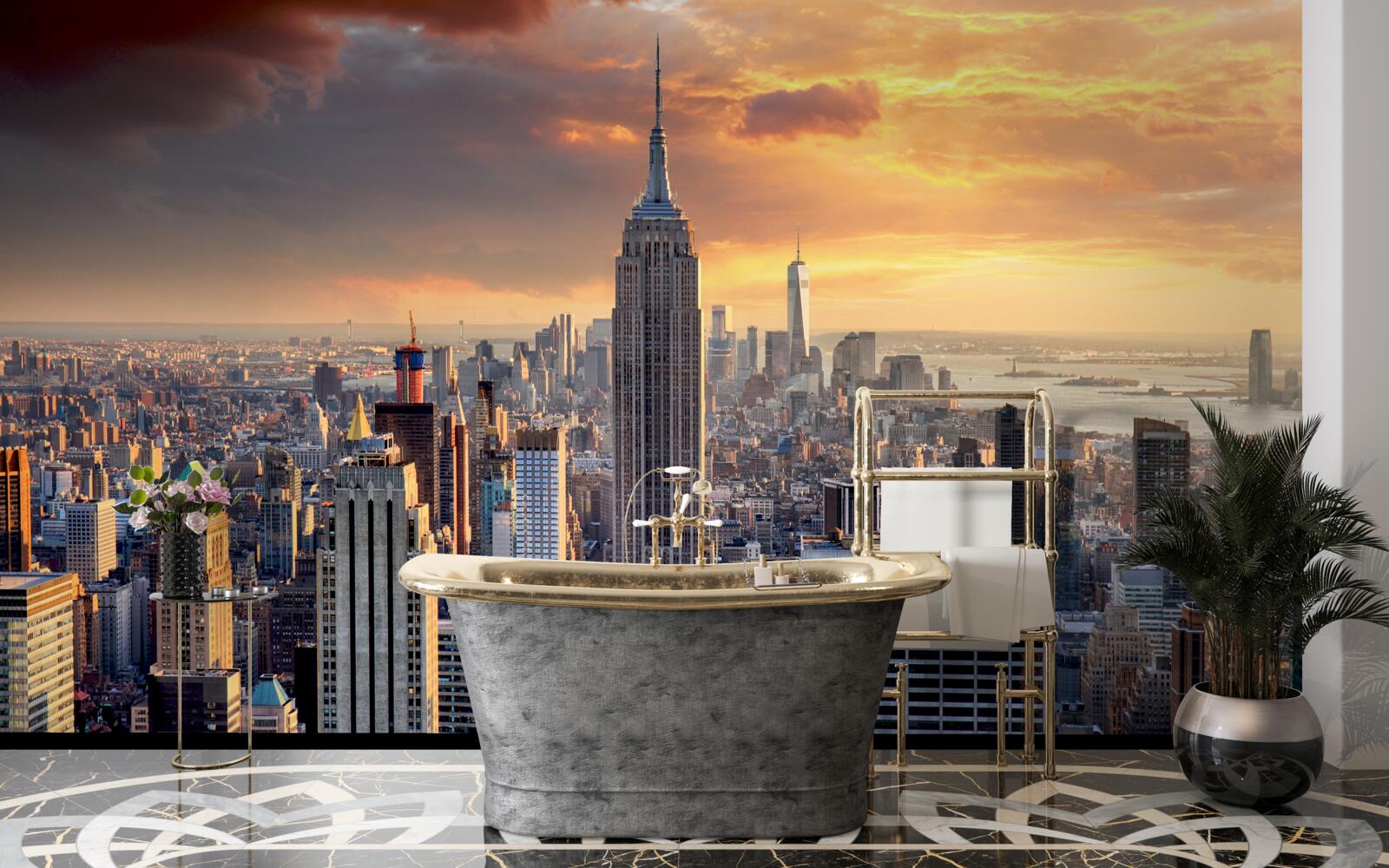 Papier peint le soleil se couche sur new york