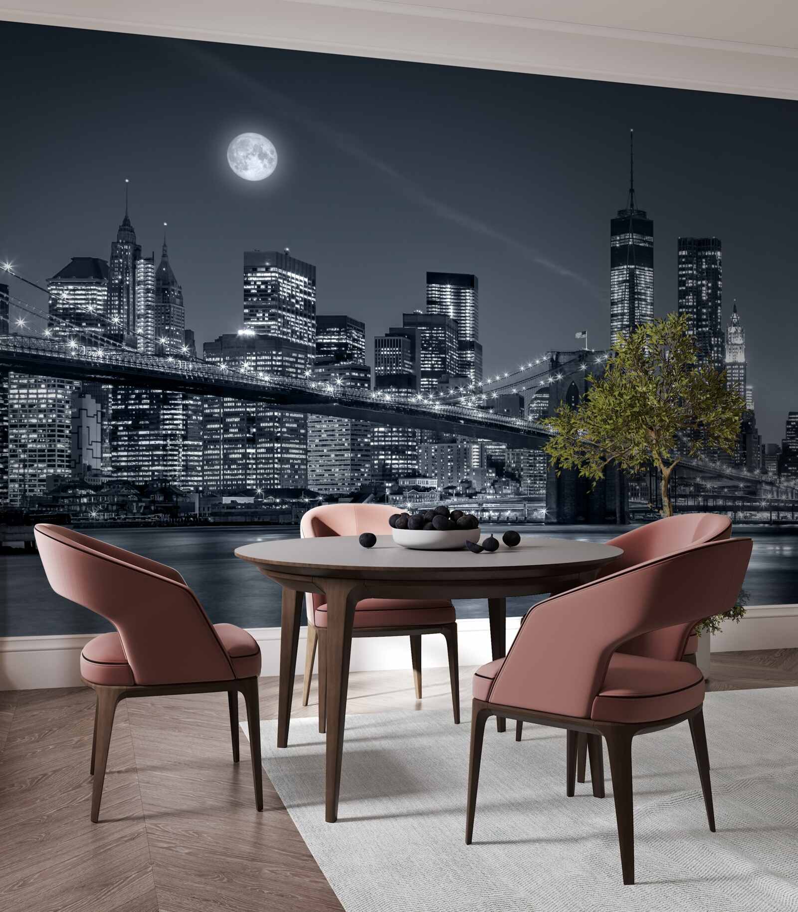 Papier peint noir et blanc new york à la lumière de la pleine lune