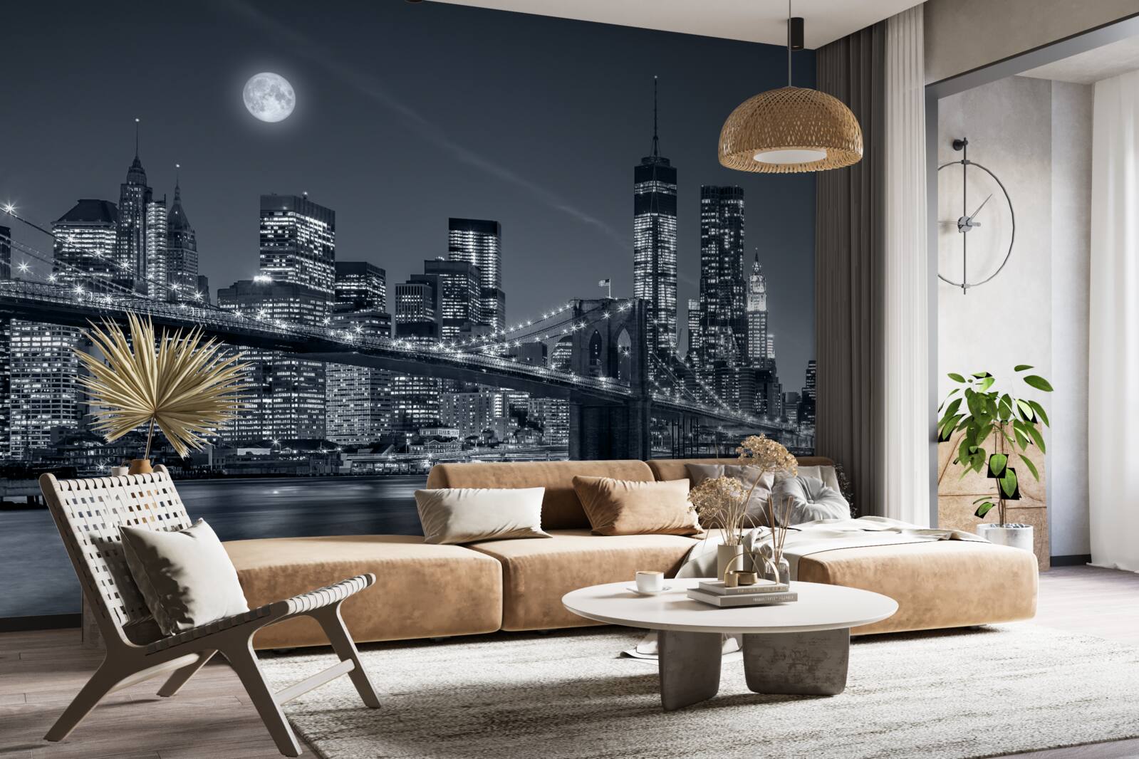 Papier peint noir et blanc new york à la lumière de la pleine lune