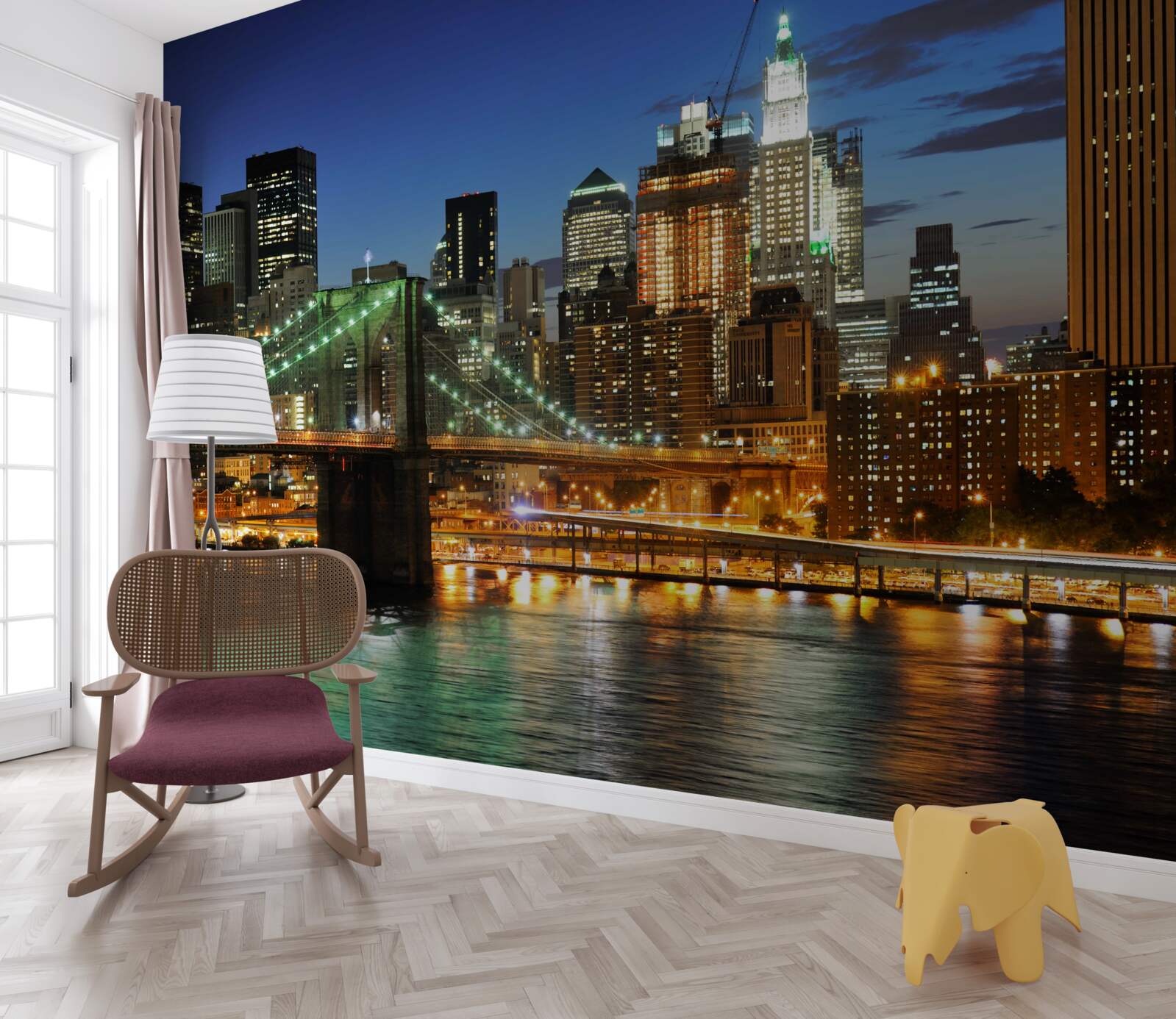 Papier peint panorama de new york la nuit depuis la rive opposée