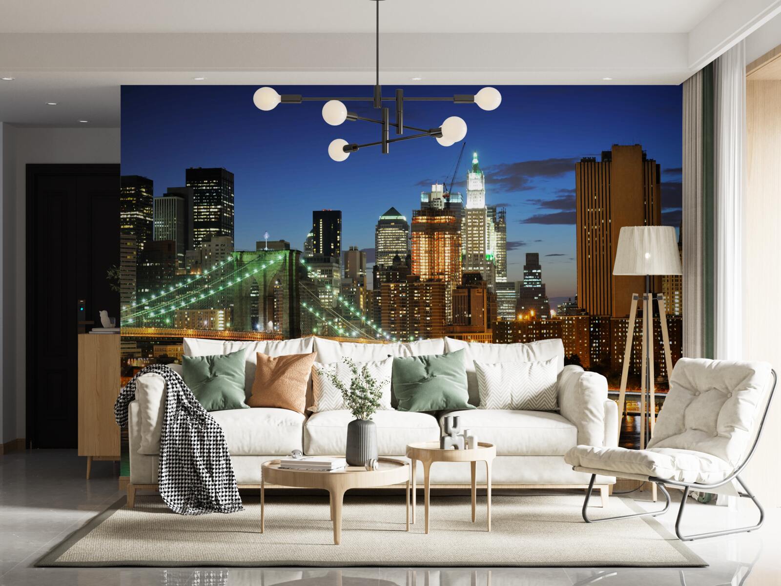 Papier peint panorama de new york la nuit depuis la rive opposée