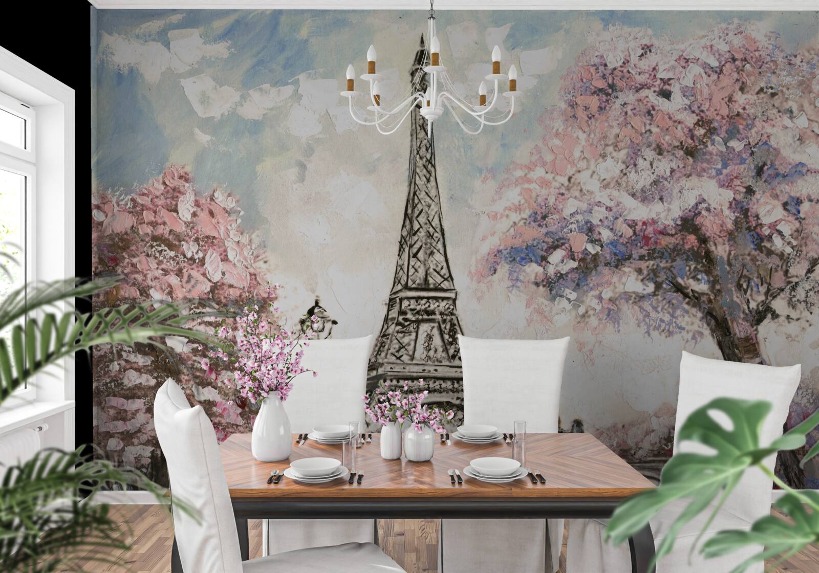 Papier peint printemps romantique au pied de la tour eiffel