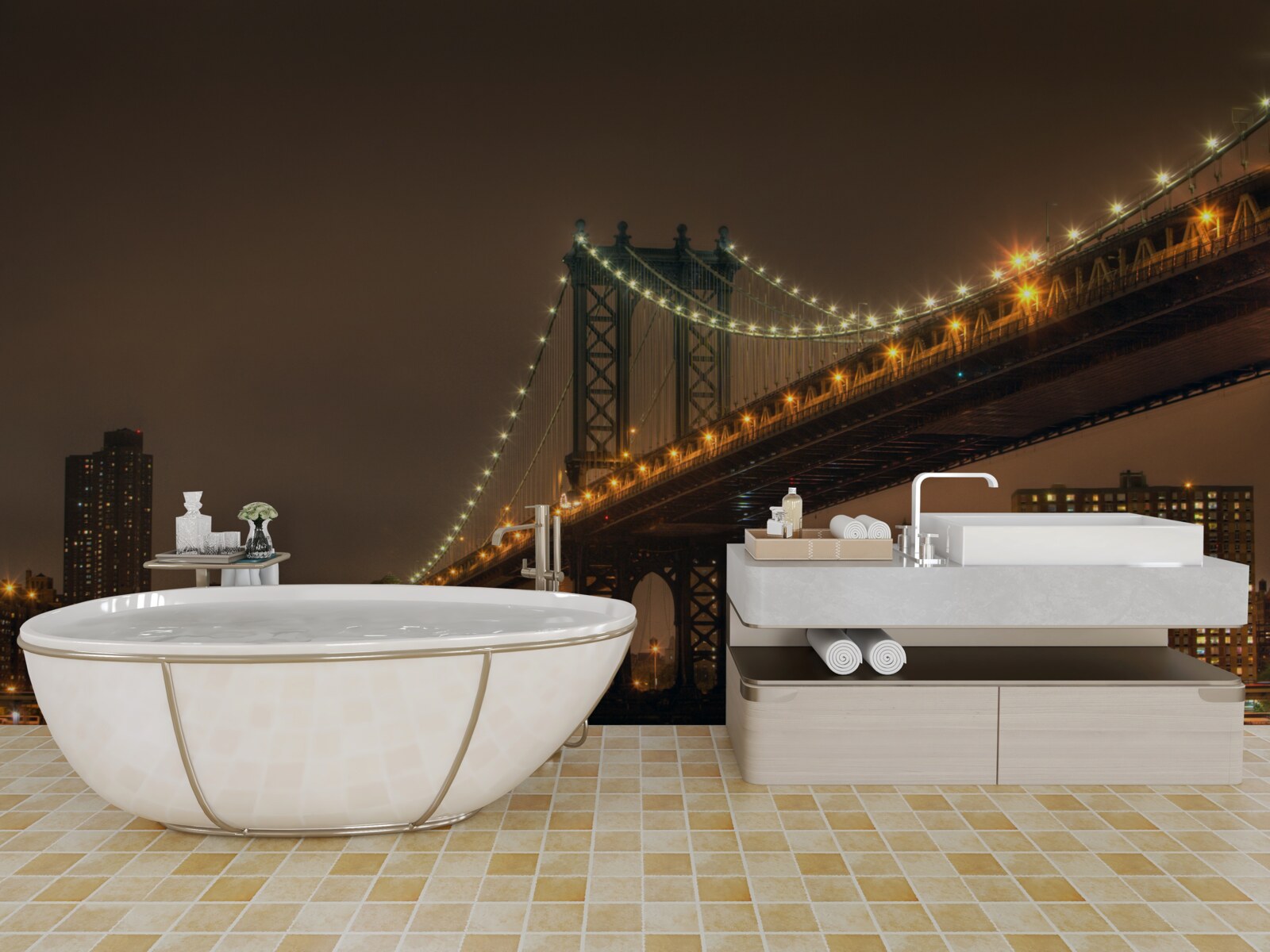 Papier peint pont de brooklyn le soir