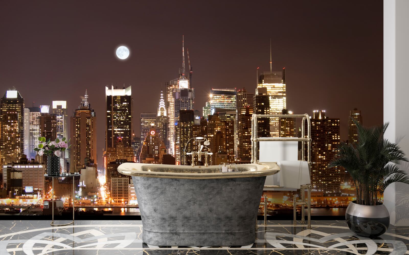 Papier peint magnifique vue panoramique de manhattan la nuit