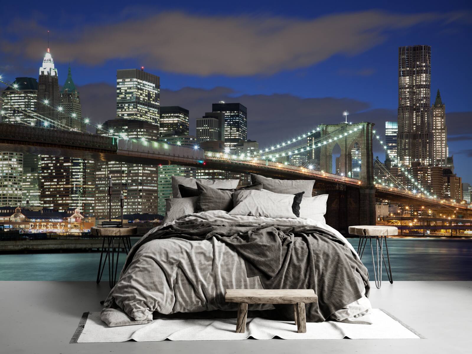 Papier peint la ville la nuit orne les contours du pont de Brooklyn