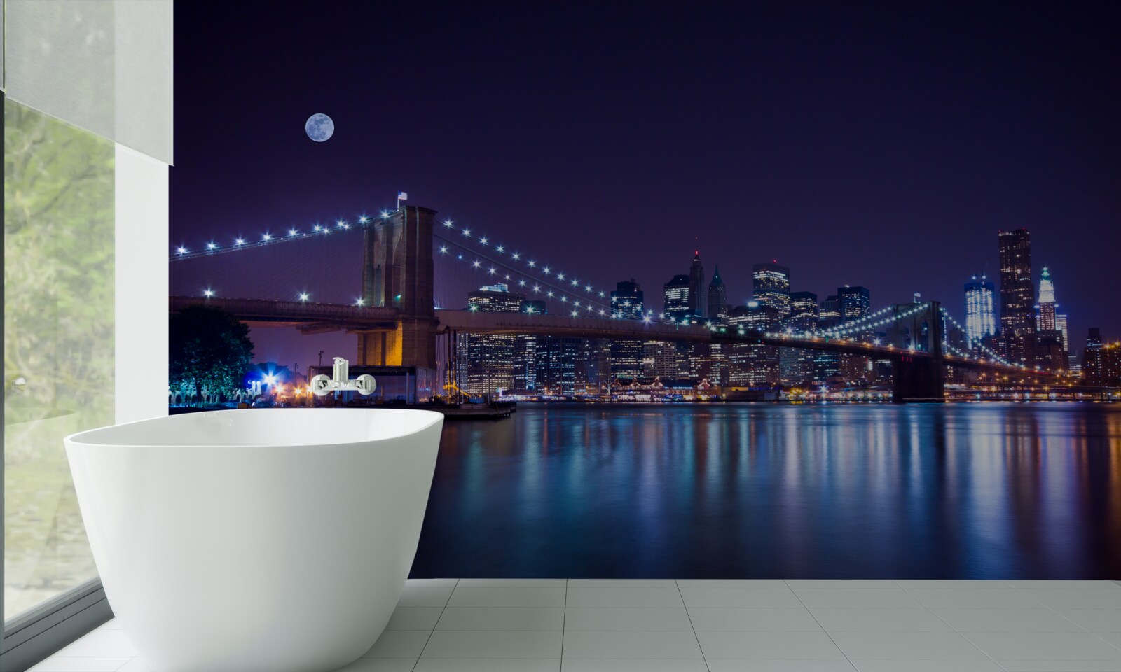 Papier peint les reflets des lumières nocturnes de la ville se reflètent dans l'eau