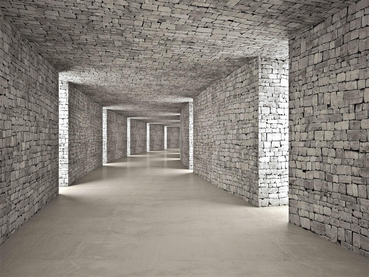 Papier peint vue en perspective d'un couloir en briques