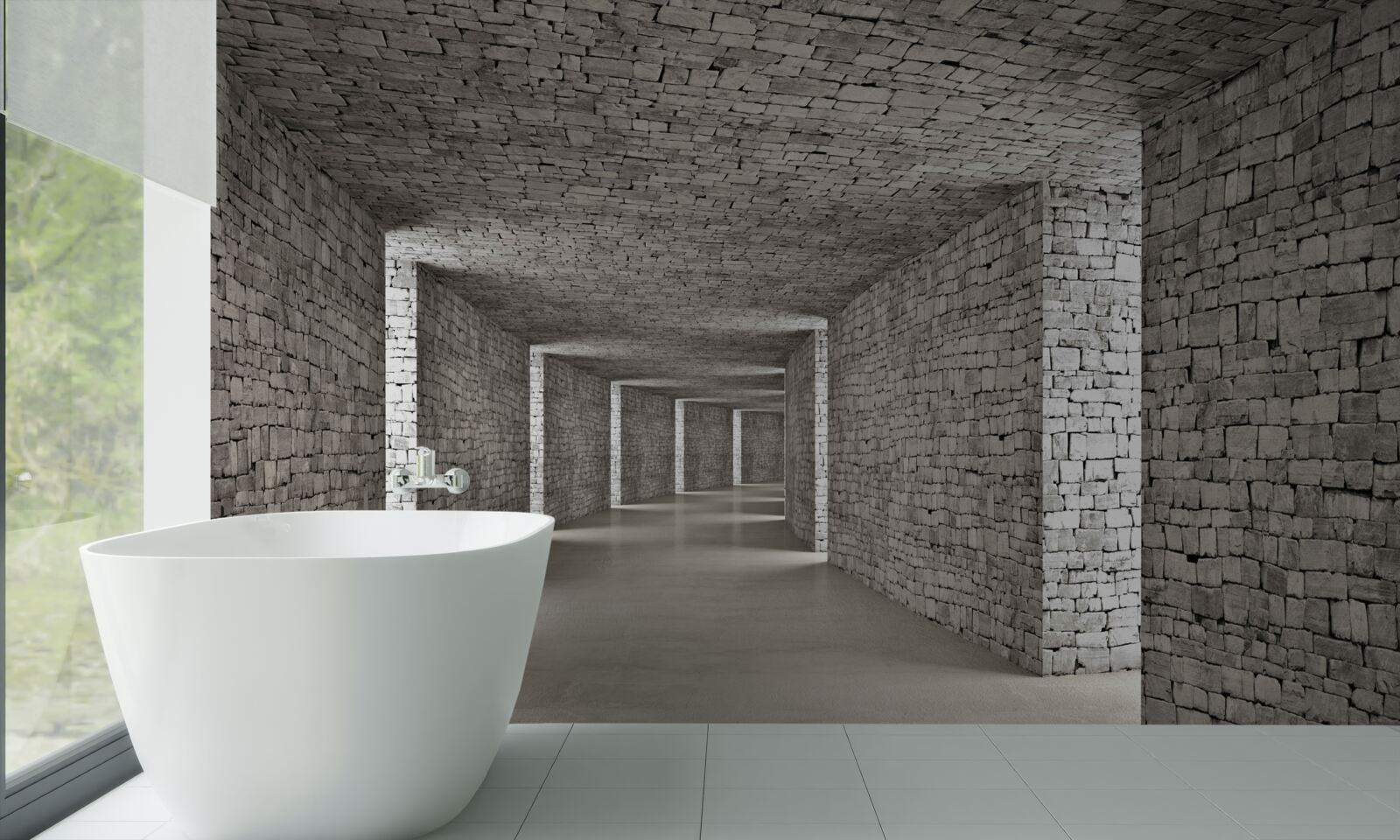 Papier peint vue en perspective d'un couloir en briques