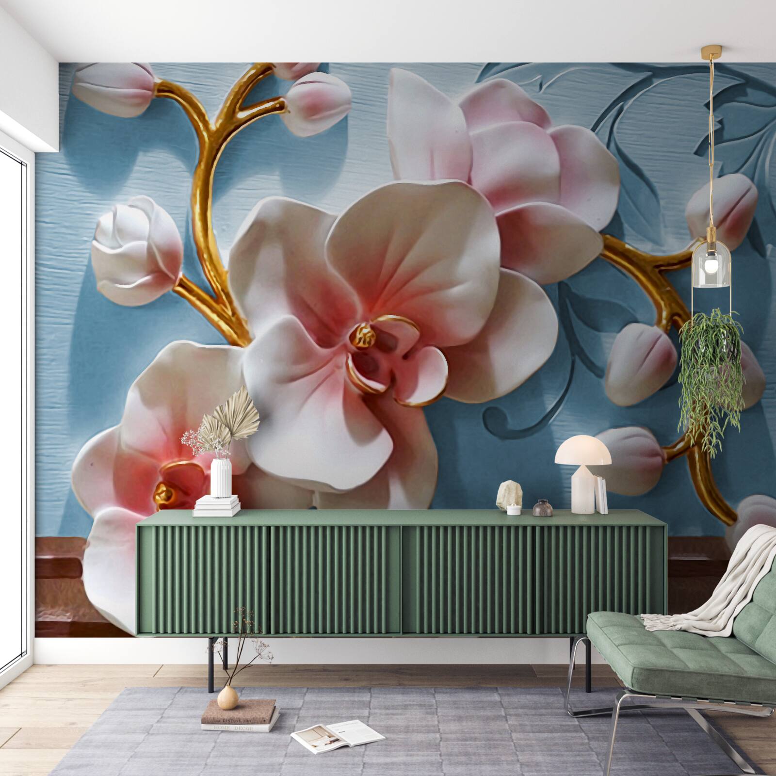Papier peint orchidée blanche dans un ciel bleu