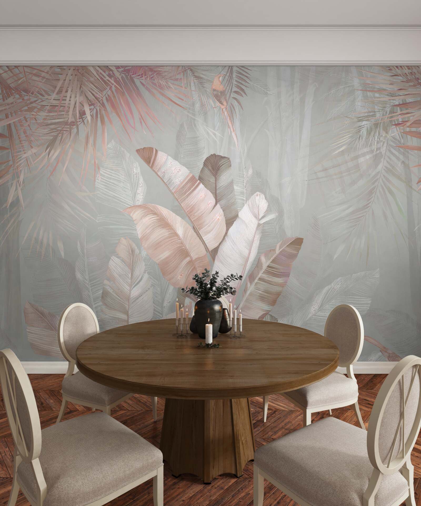 Papier peint bouquet doux de feuillage tropical