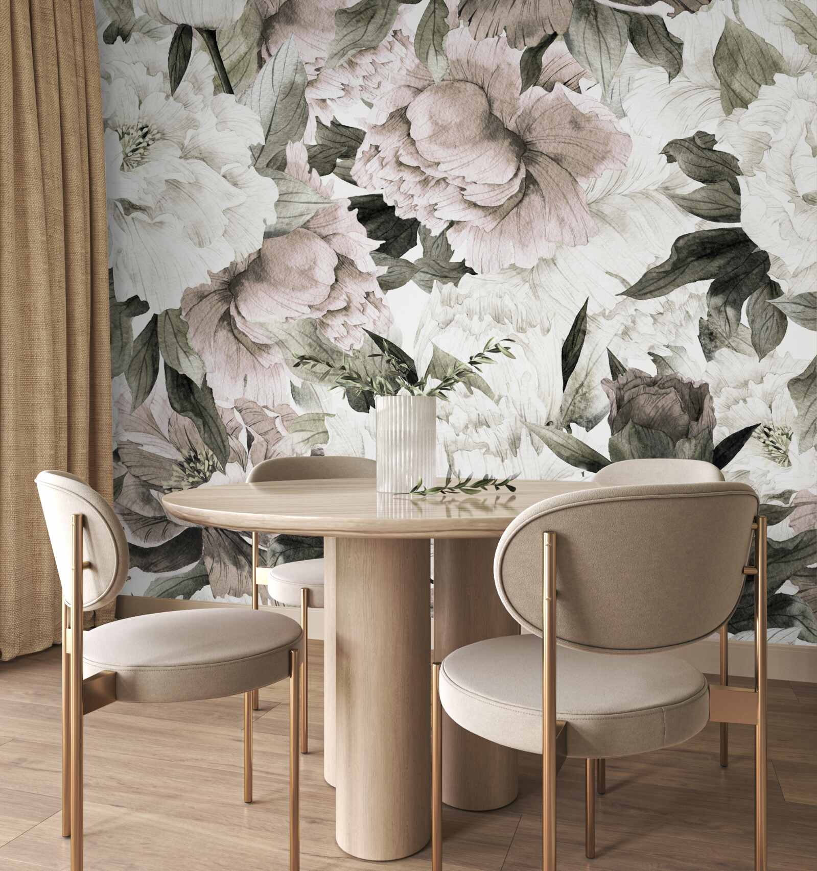 Papier peint grandes fleurs de pivoine