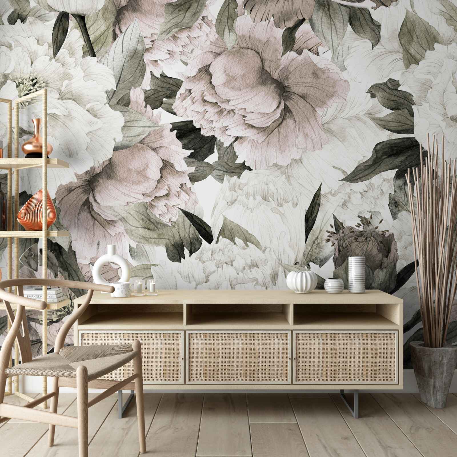 Papier peint grandes fleurs de pivoine