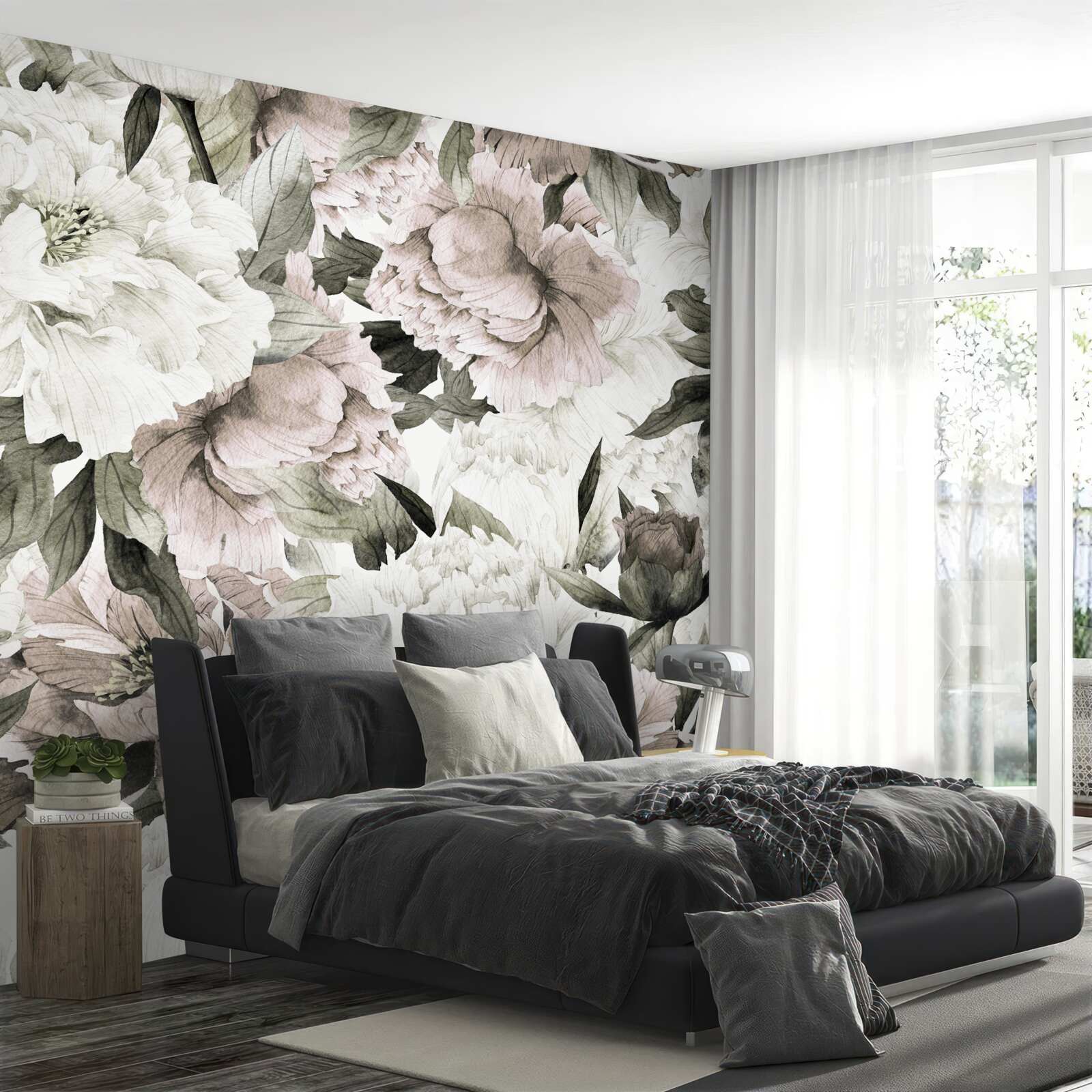 Papier peint grandes fleurs de pivoine