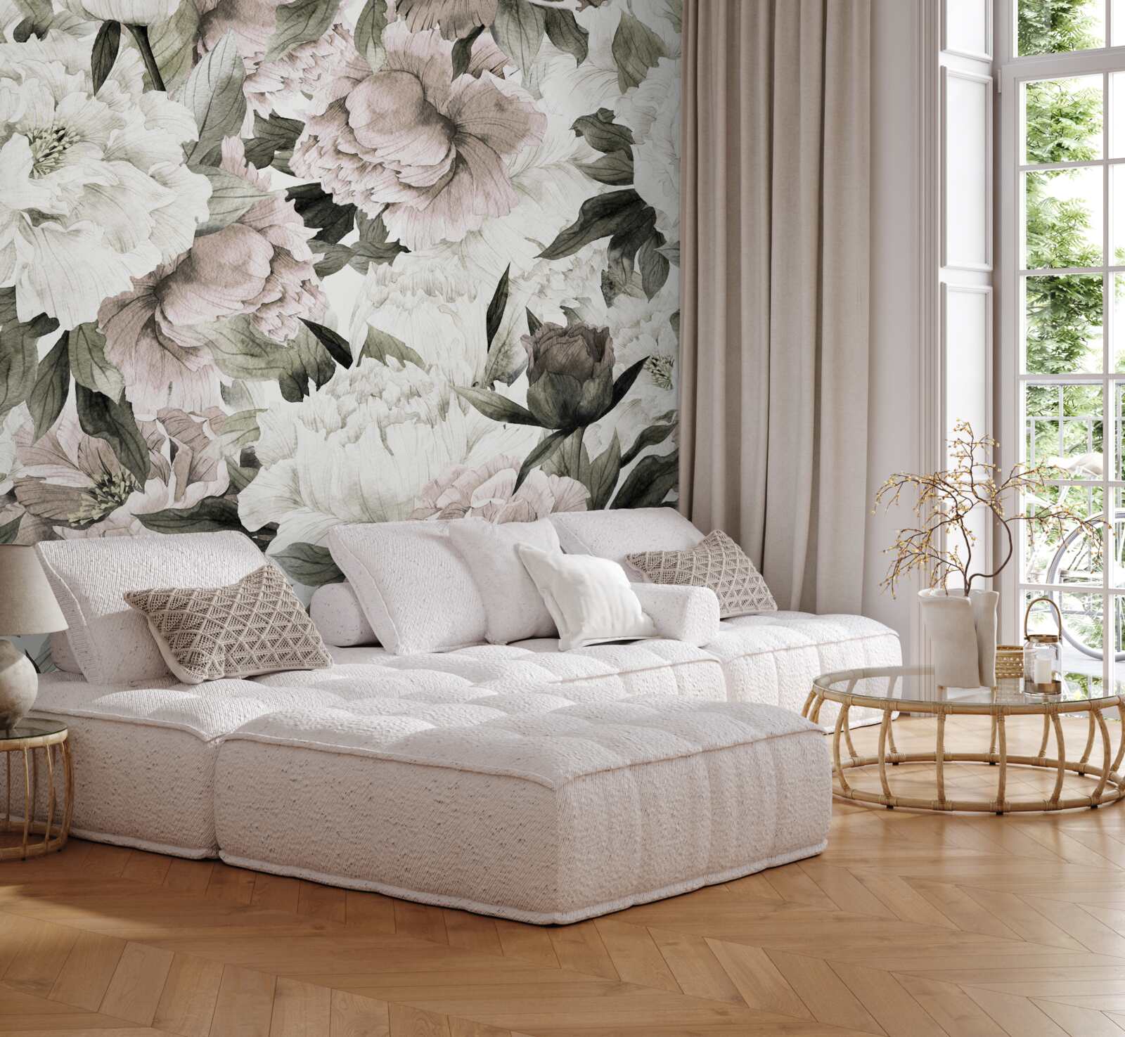 Papier peint grandes fleurs de pivoine