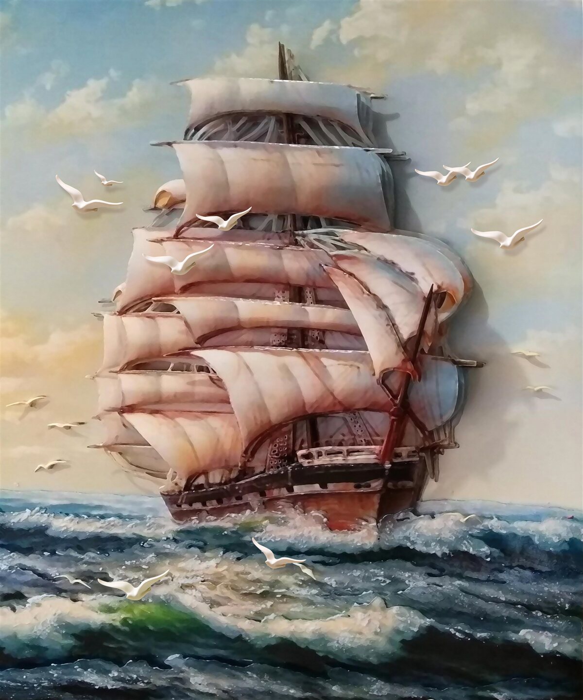 Papier peint navire élégant avec des voiles dans la tempête
