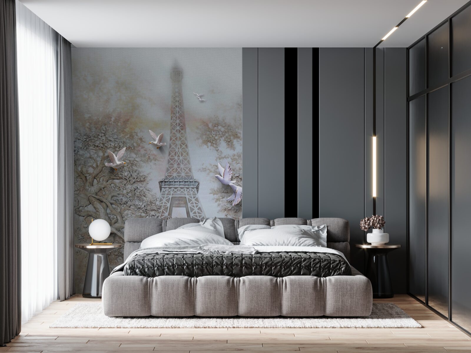 Papier peint la brume matinale entoure la tour eiffel