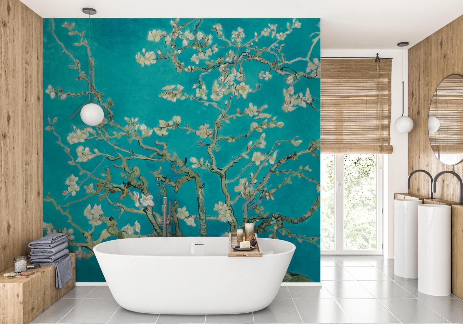 Papier peint branches d'amandiers en fleurs