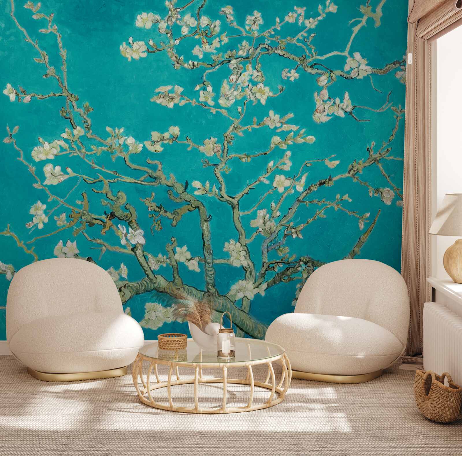 Papier peint branches d'amandiers en fleurs