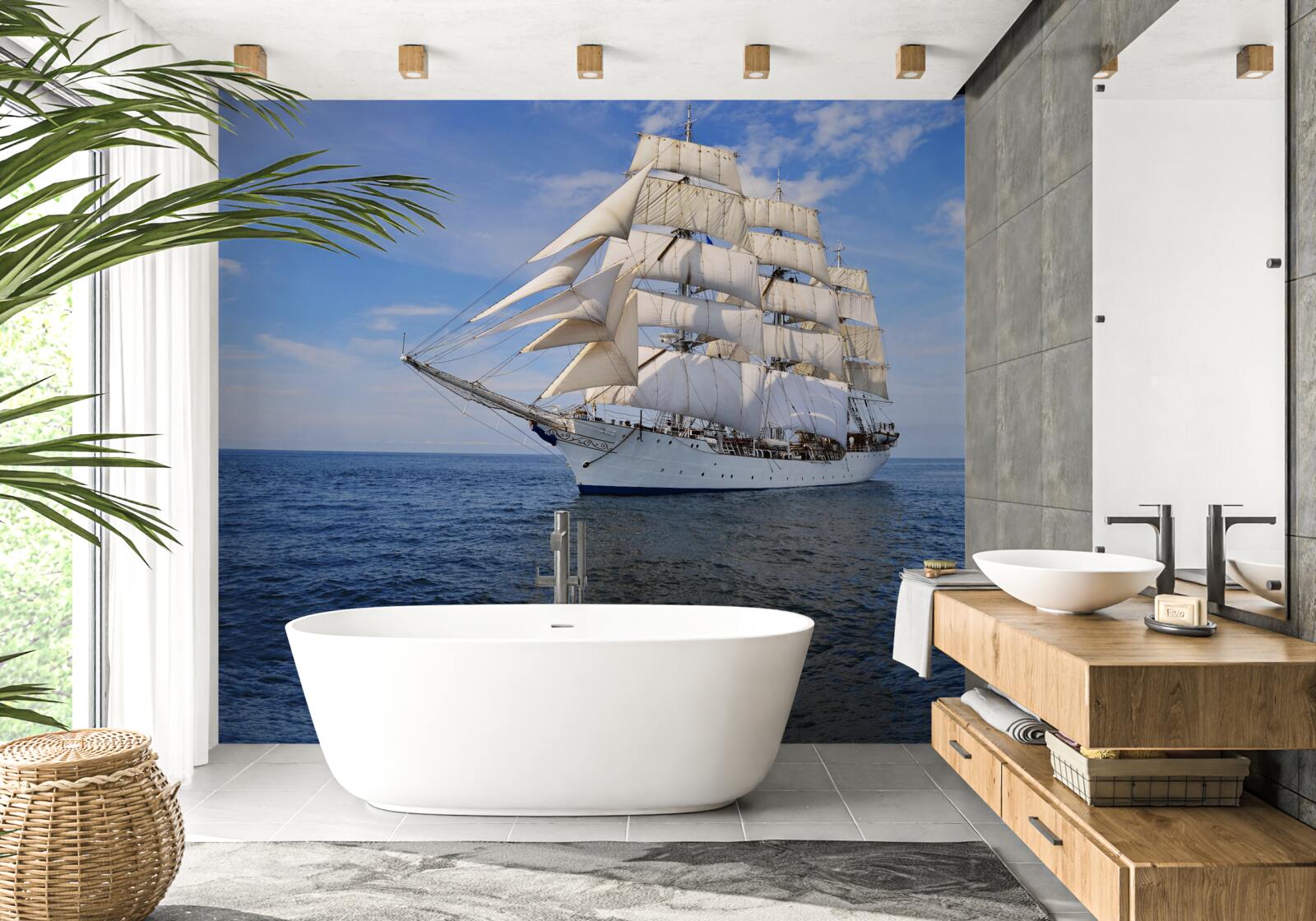 Papier peint un navire à voiles sur une mer calme