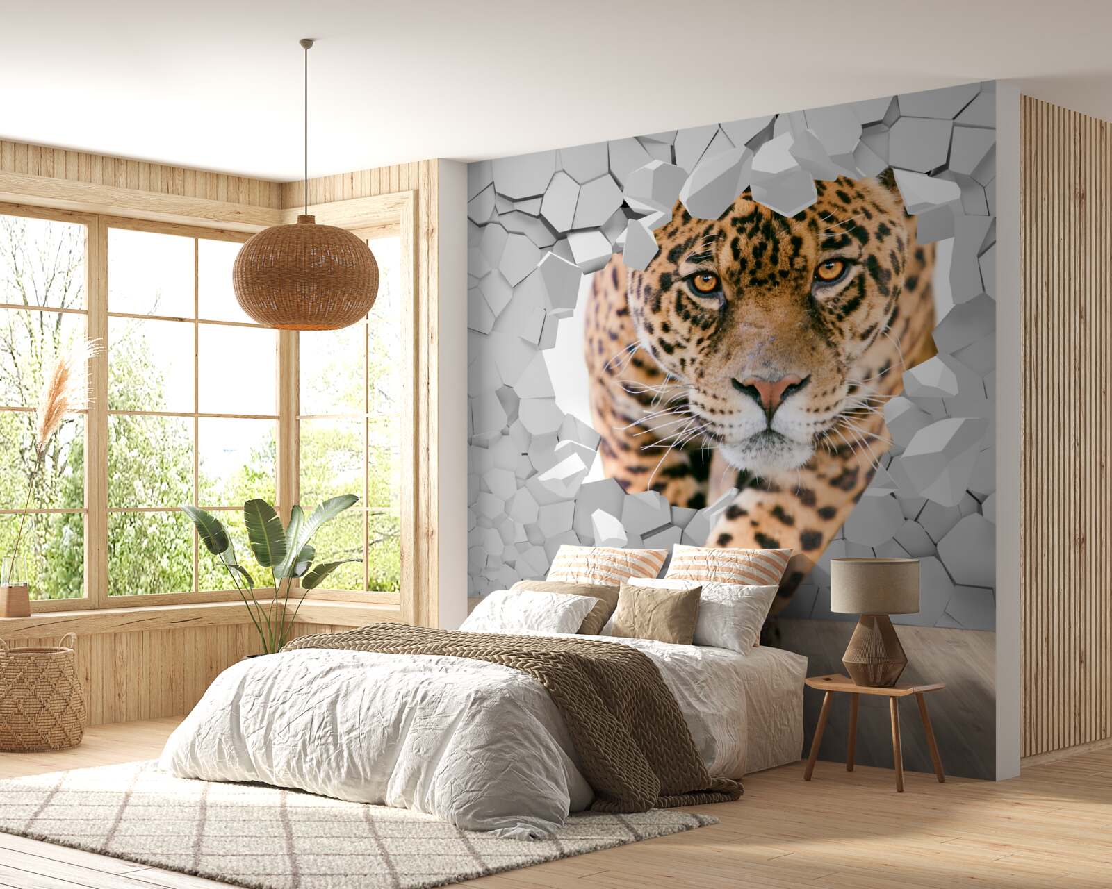 Papier peint un léopard pénètre dans un mur