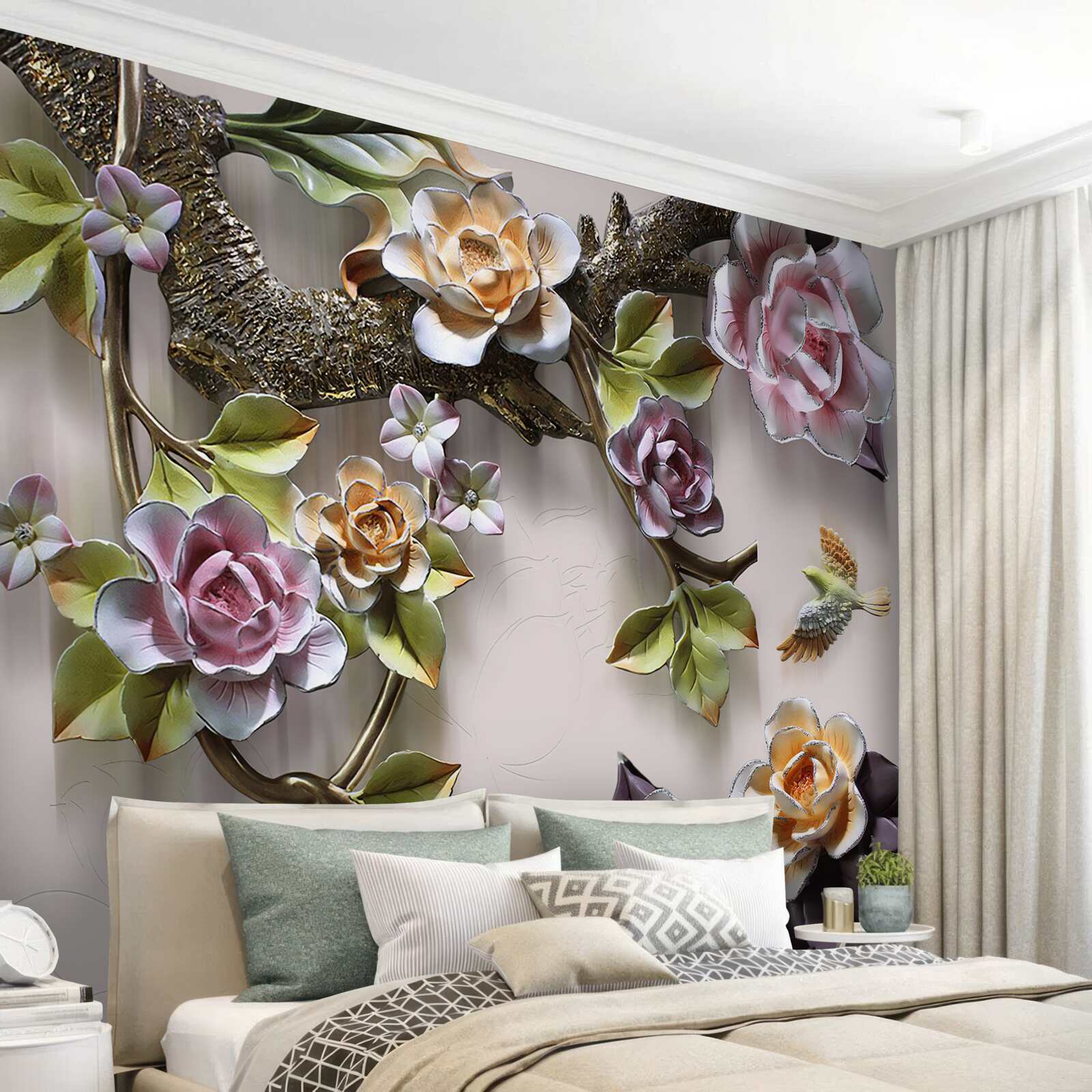 Papier peint les roses colorées sur les branches sont magnifiques