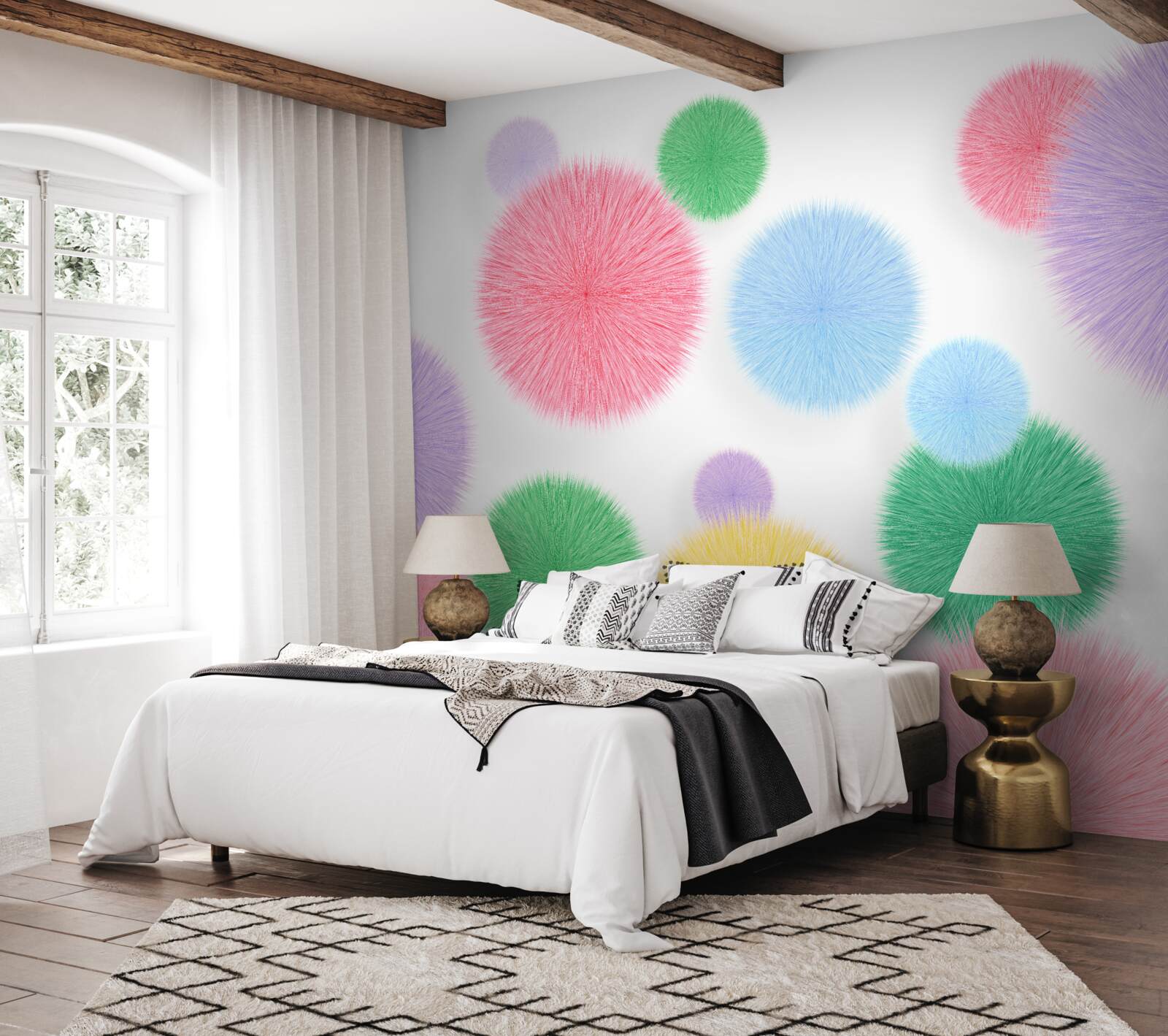 Papier peint cercles colorés sur fond clair