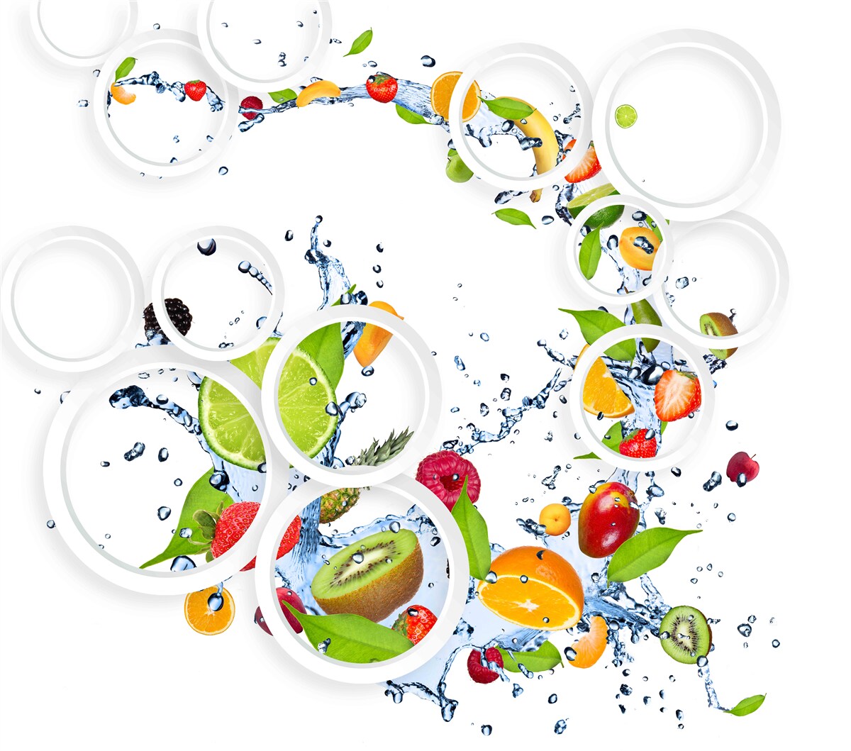 Papier peint rondeur fruitée et blanche