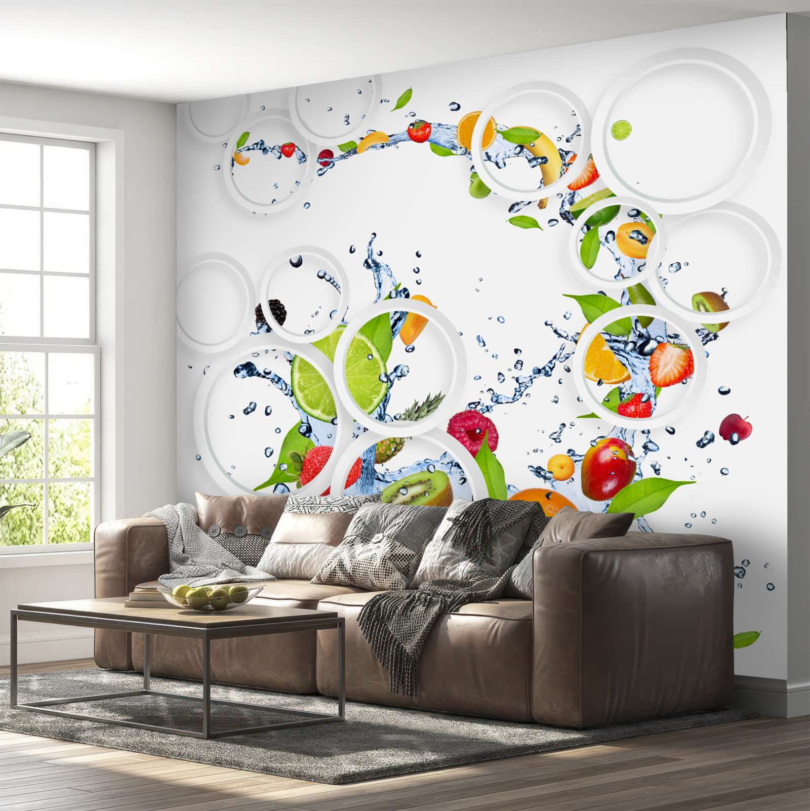 Papier peint rondeur fruitée et blanche