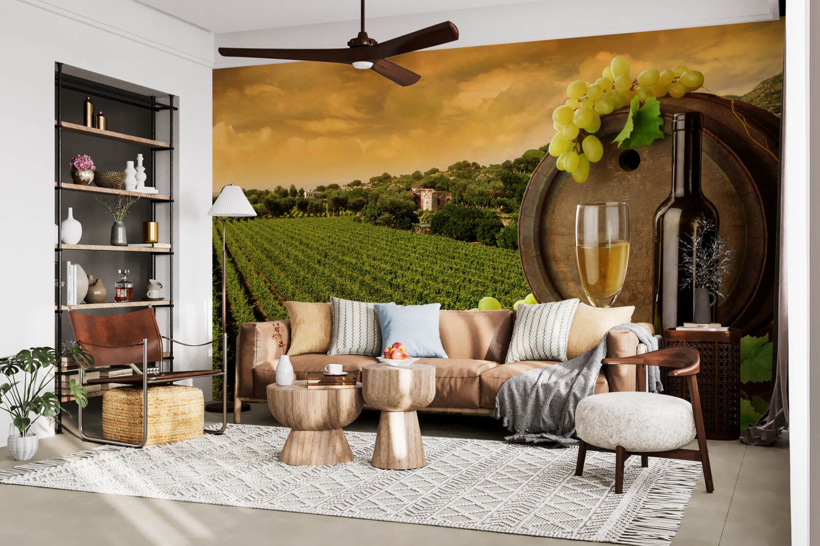 Papier peint coucher de soleil sur les vignobles