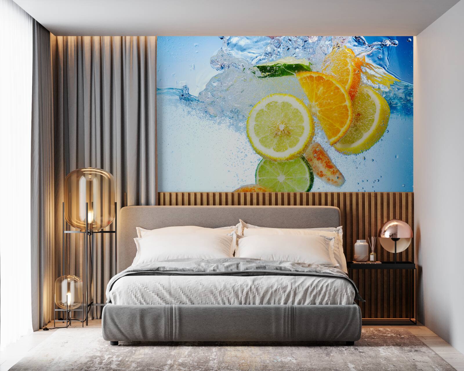 Papier peint morceaux de fruits flottant dans l'eau