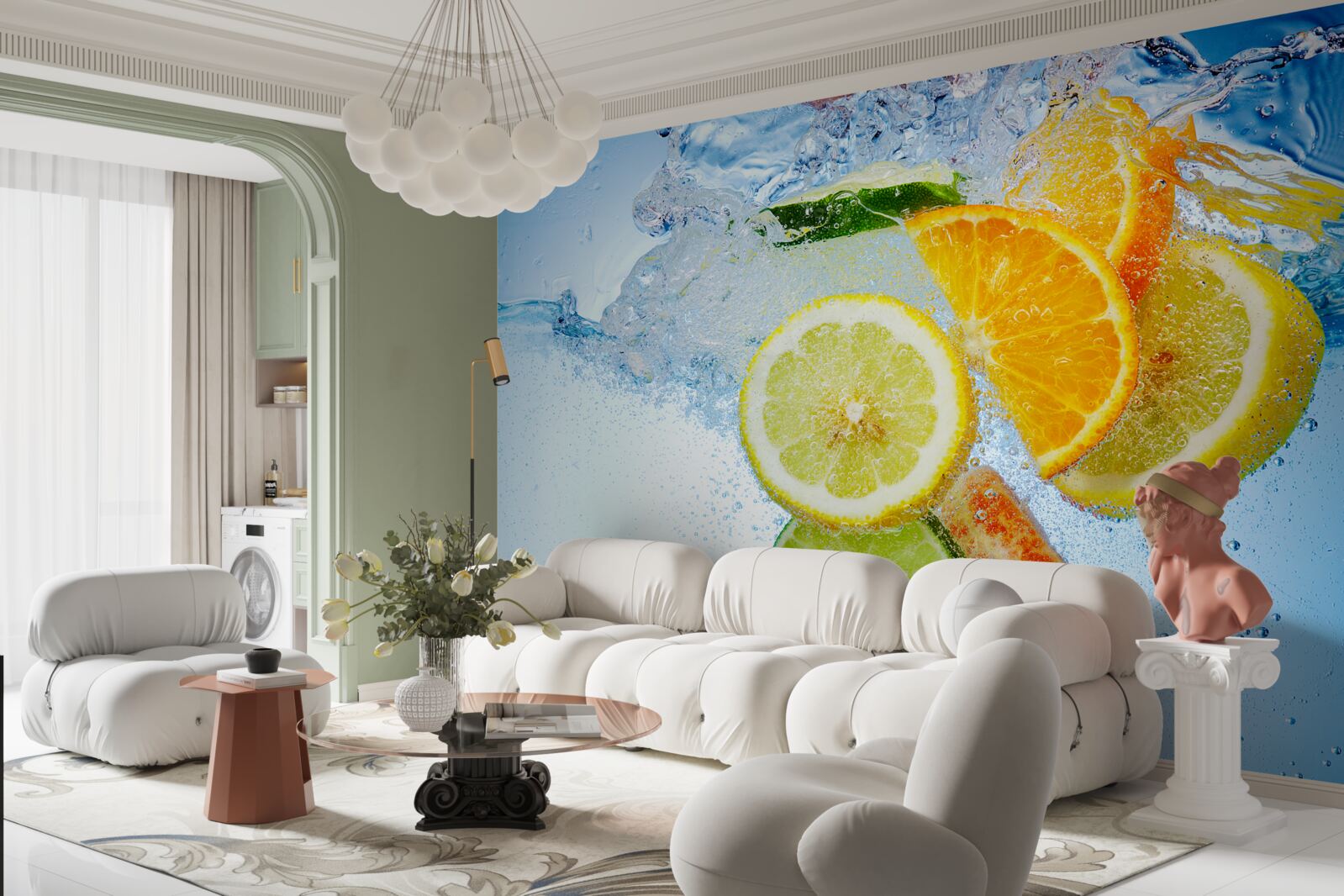 Papier peint morceaux de fruits flottant dans l'eau