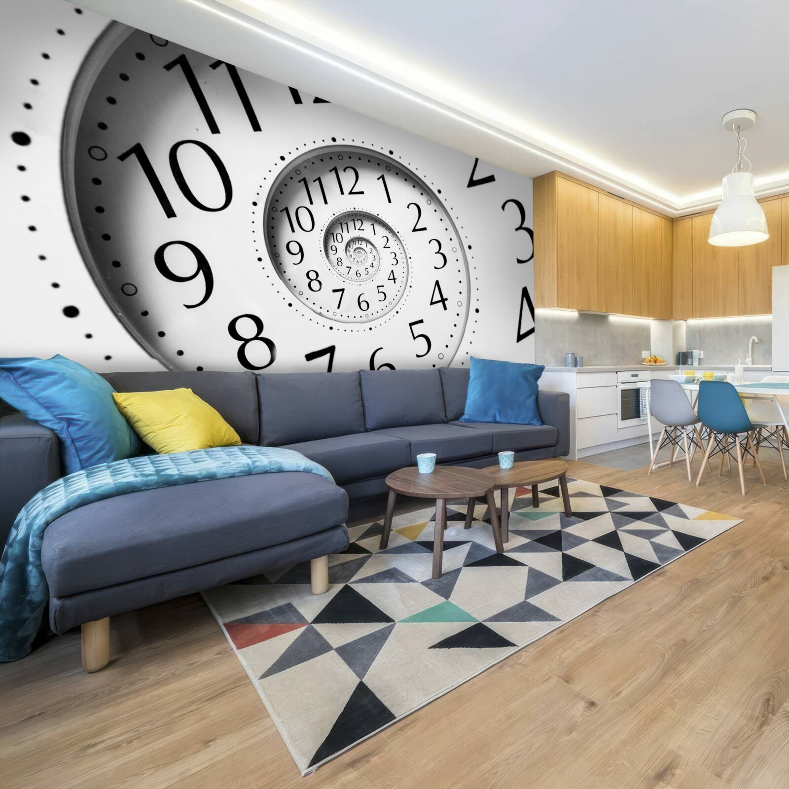 Papier peint Horloge spirale en blanc