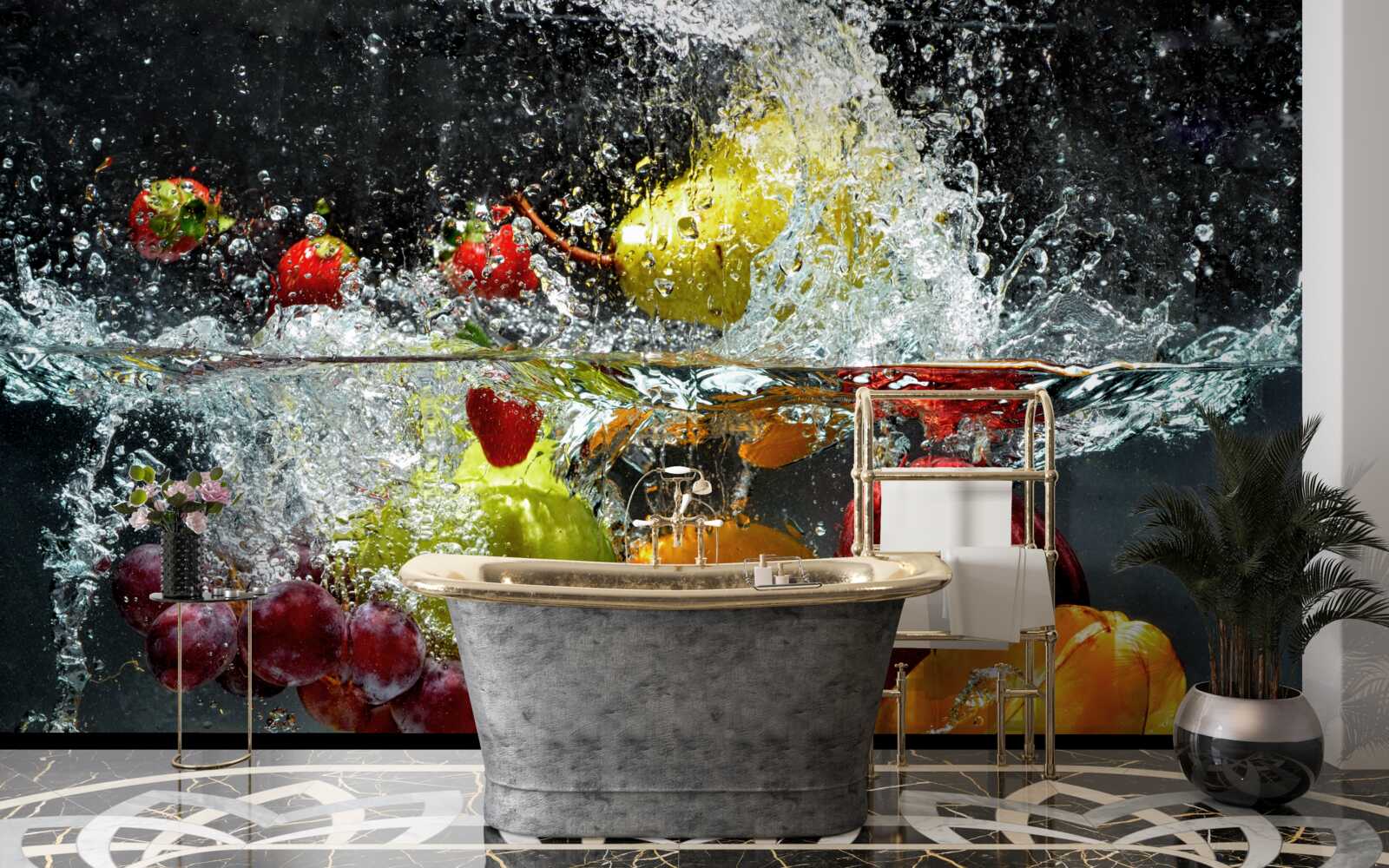 Papier peint eau avec des fruits