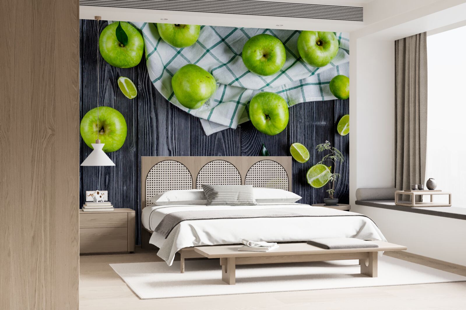 Papier peint des citrons verts et des pommes vertes sont sur la table