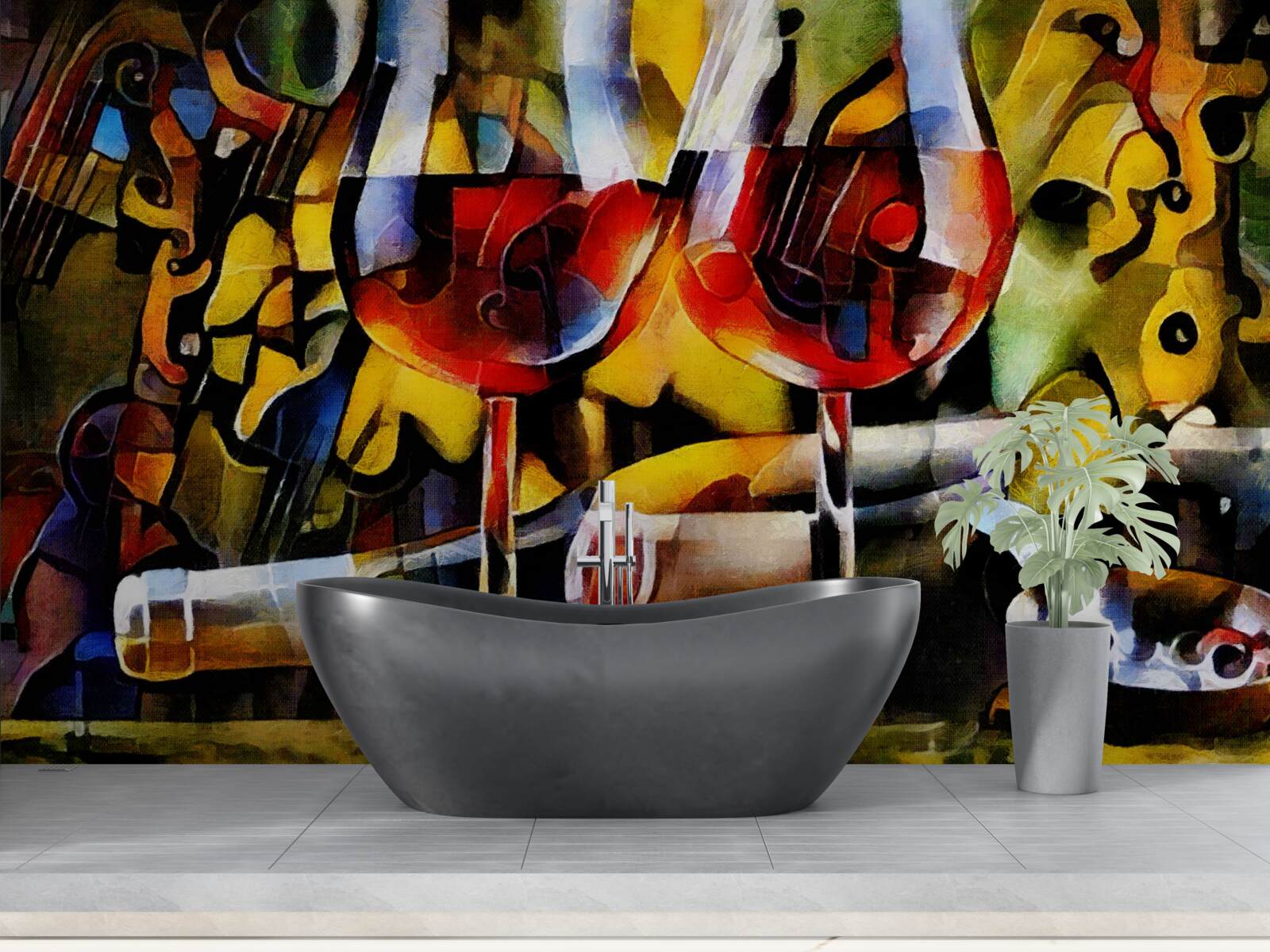 Papier peint Motif de vin dans un style cubiste