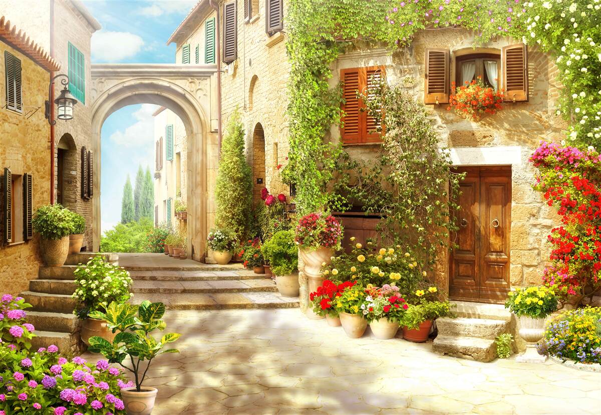 Papier peint coin de fleurs dans la rue