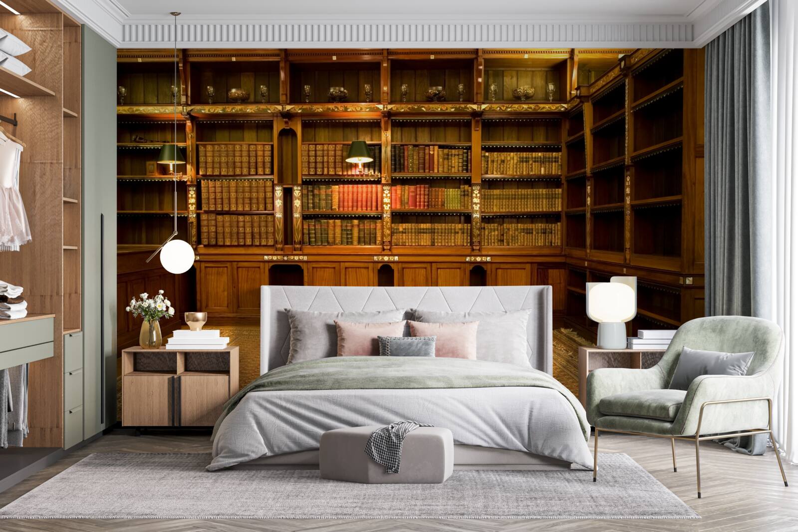 Papier peint bibliothèque remplie de livres anciens