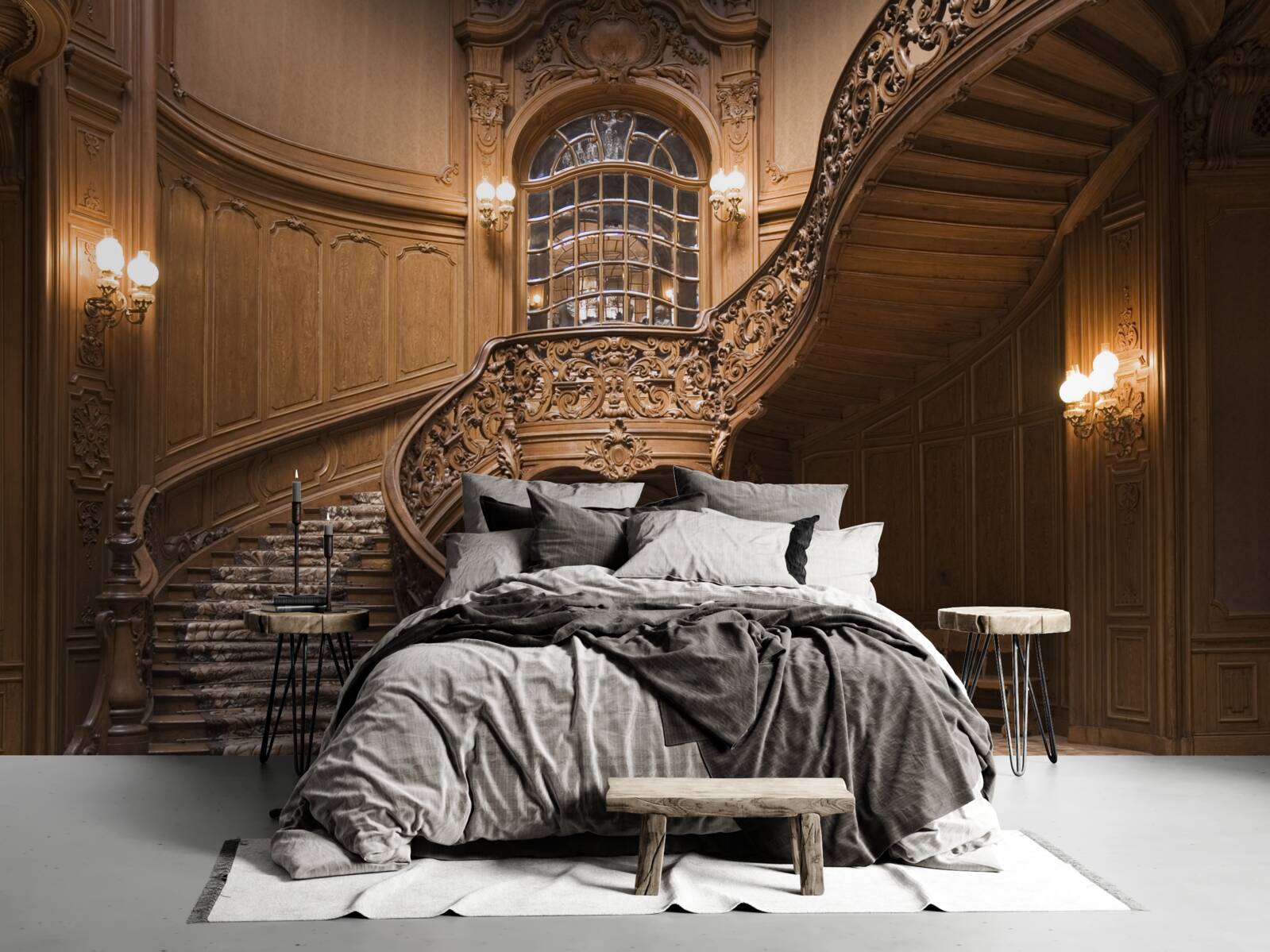 Papier peint escalier en bois dans le dortoir