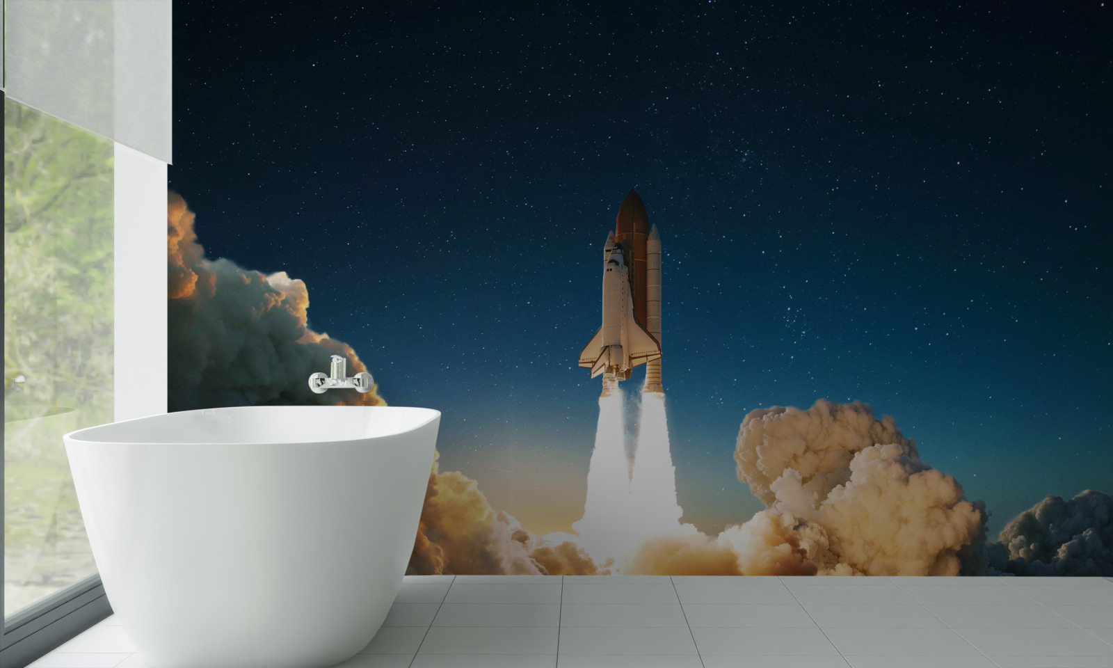 Papier peint Le vaisseau spatial commence son voyage dans l'espace