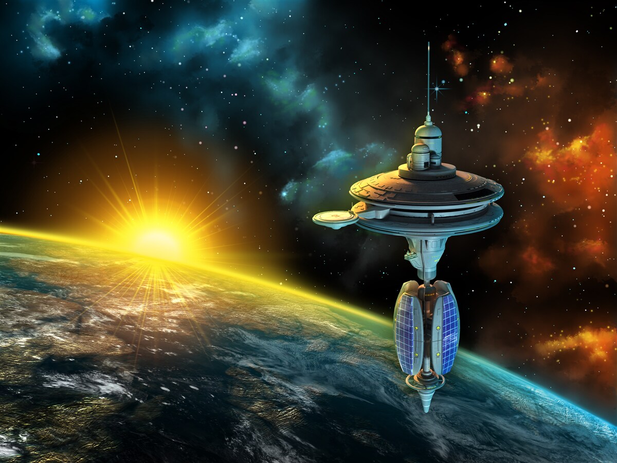 Papier peint station spatiale en orbite
