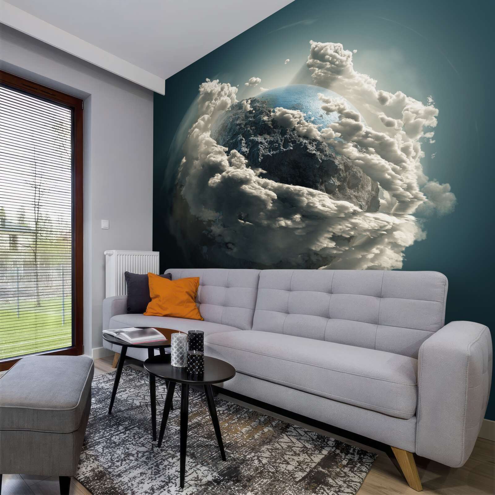 Papier peint des nuages denses se détachent, révélant une vue du sol