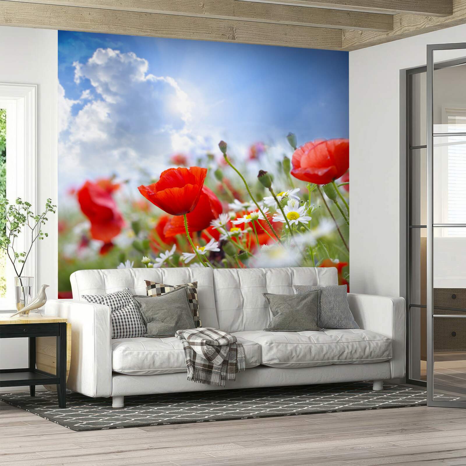 Papier peint fleurs des champs avec des coquelicots brillants