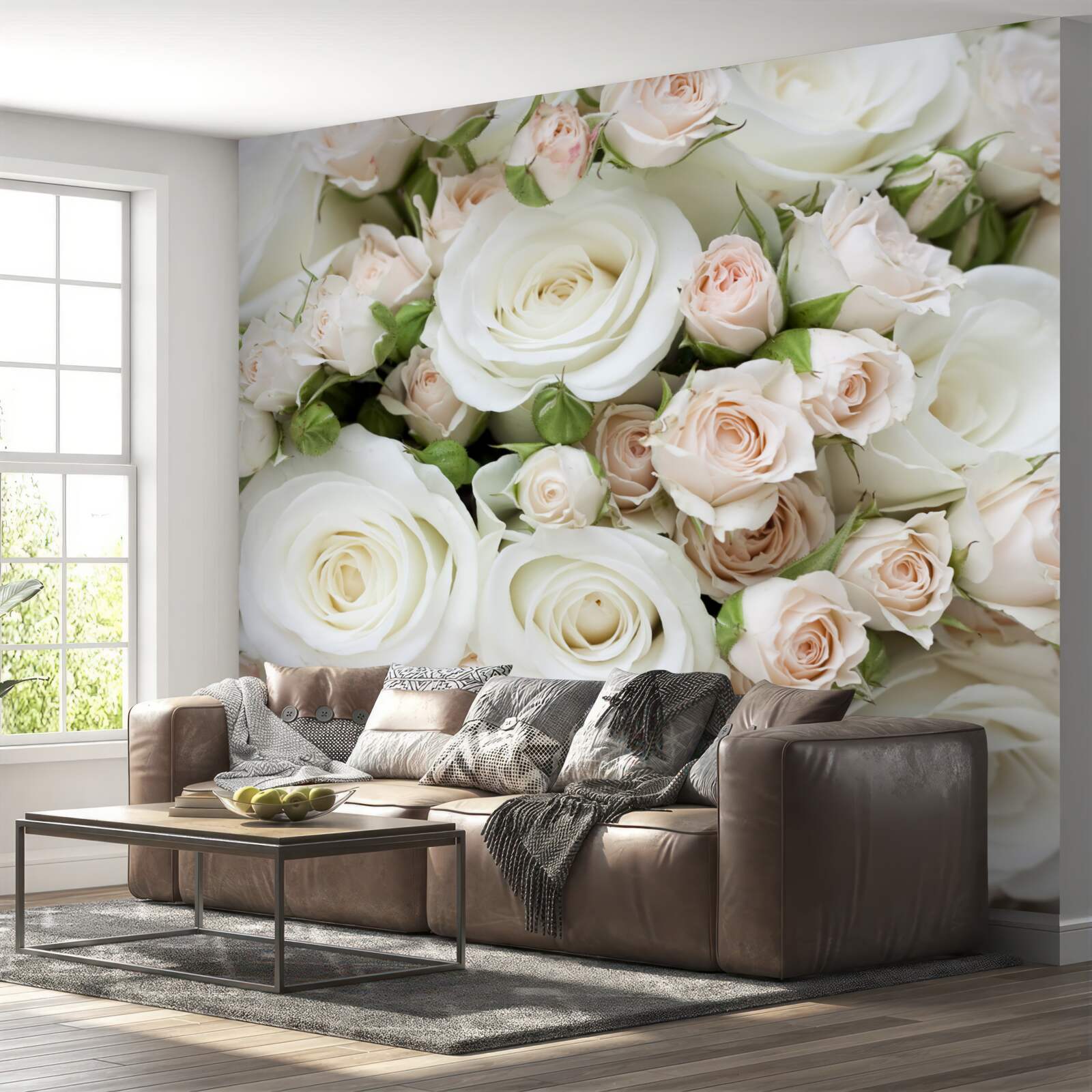 Papier peint le bouquet contient des roses en spray de couleur beige et blanche