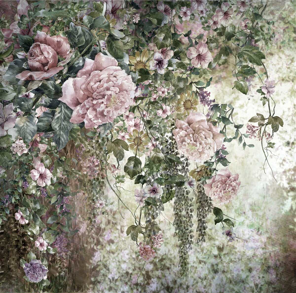 Papier peint une touche de fleurs et de verdure aux nuances délicates