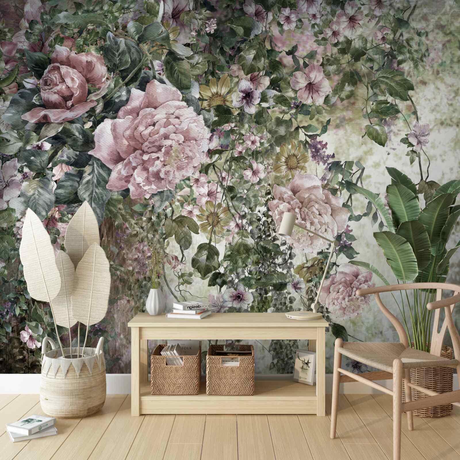 Papier peint une touche de fleurs et de verdure aux nuances délicates